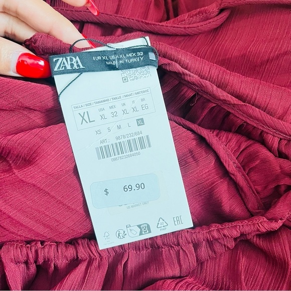 Zara Burgundy wine deep v flowy jumpsuit size XL - Picture 5 of 5